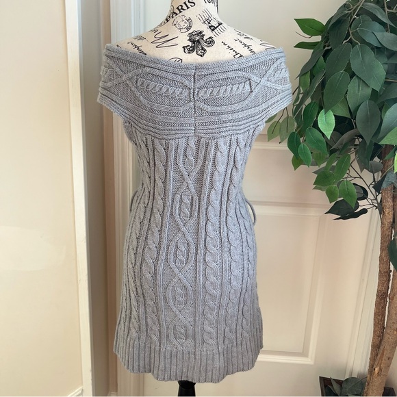 Pink Rose Y2K Cable Knit Off-Shoulder Tunic Length Sweater Dress Gray Sz XL - Picture 10 of 16